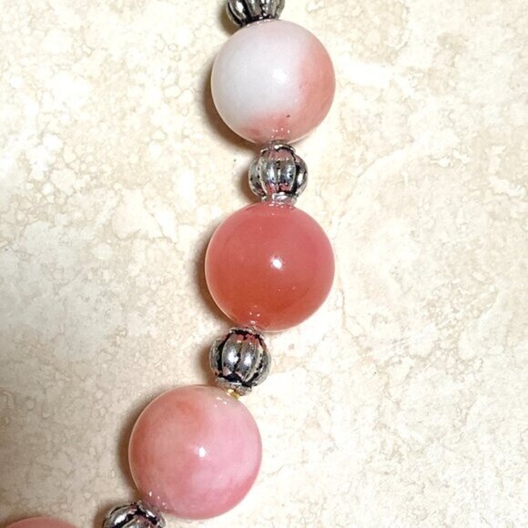 Beaded Dyed Pink Agate & White Freshwater Pearl Adjustable Choker - Picture 7 of 14